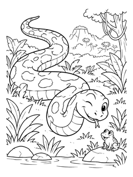 Free printable Friendly Titanoboa And Jungle Frog coloring page