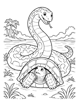 Free printable Friendly Titanoboa And Prehistoric Turtle coloring page