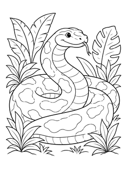 Free printable Friendly Titanoboa In Jungle Foliage coloring page