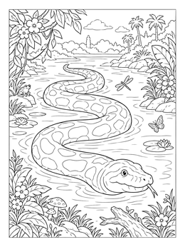 Free printable Titanoboa Gliding Through Jungle River coloring page