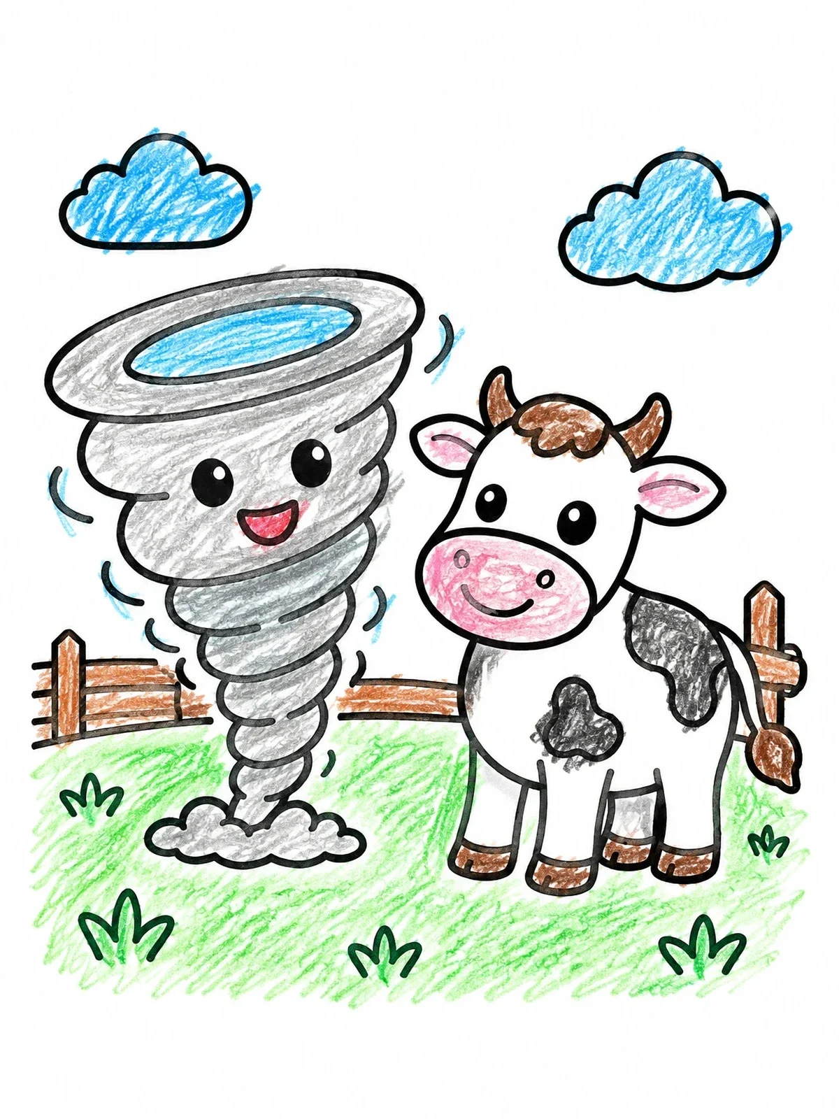 Colored example of the Friendly Little Tornado And Cow coloring page