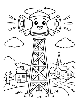 Free printable Friendly Tornado Siren On Tower coloring page