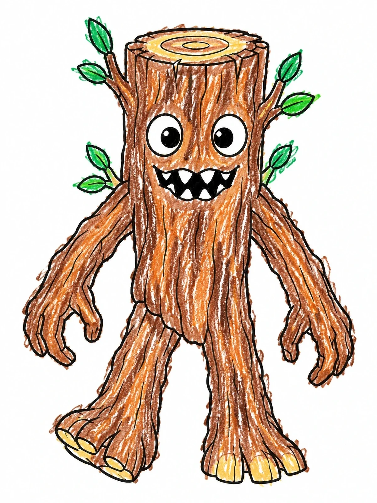 Colored example of the Friendly Tree Trunk Monster coloring page