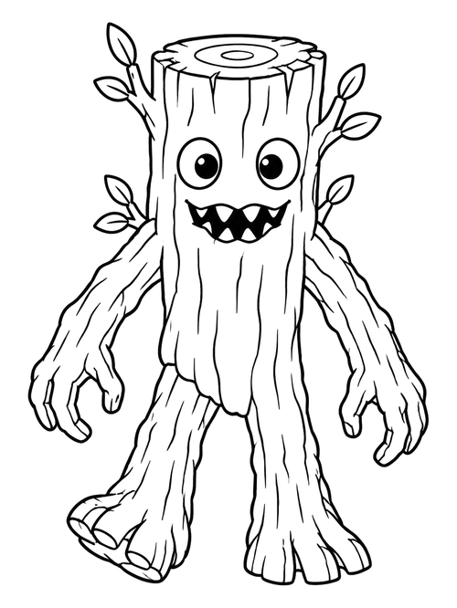 Friendly Tree Trunk Monster coloring page