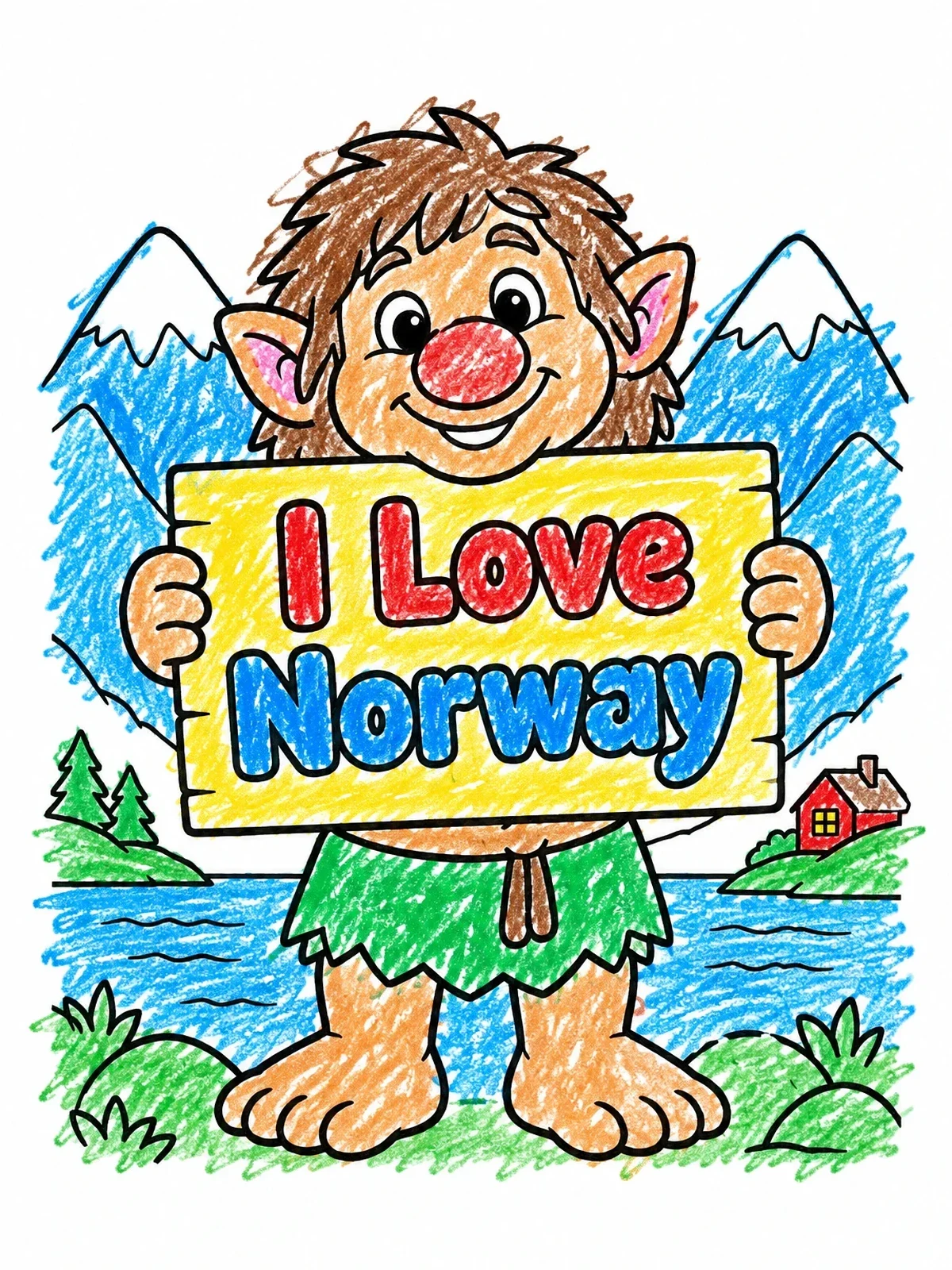Colored example of the Friendly Troll Loving Norway coloring page