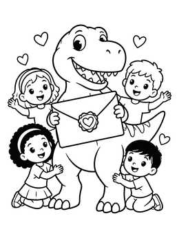 Free printable Friendly Dinosaur With Valentine Letter coloring page
