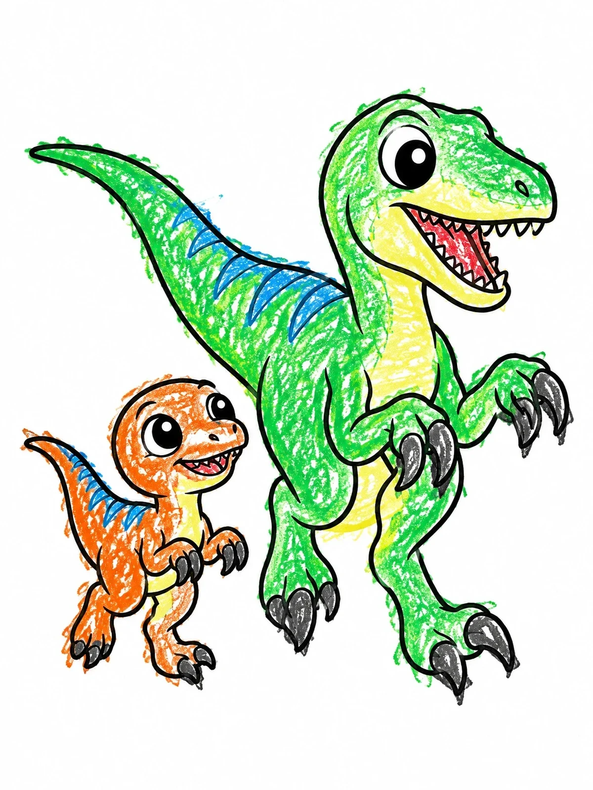 Colored example of the Friendly Velociraptor And Baby coloring page