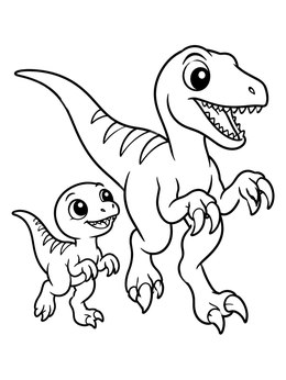 Free printable Friendly Velociraptor And Baby coloring page