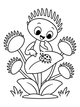 Free printable Friendly Venus Flytrap And Ladybug coloring page