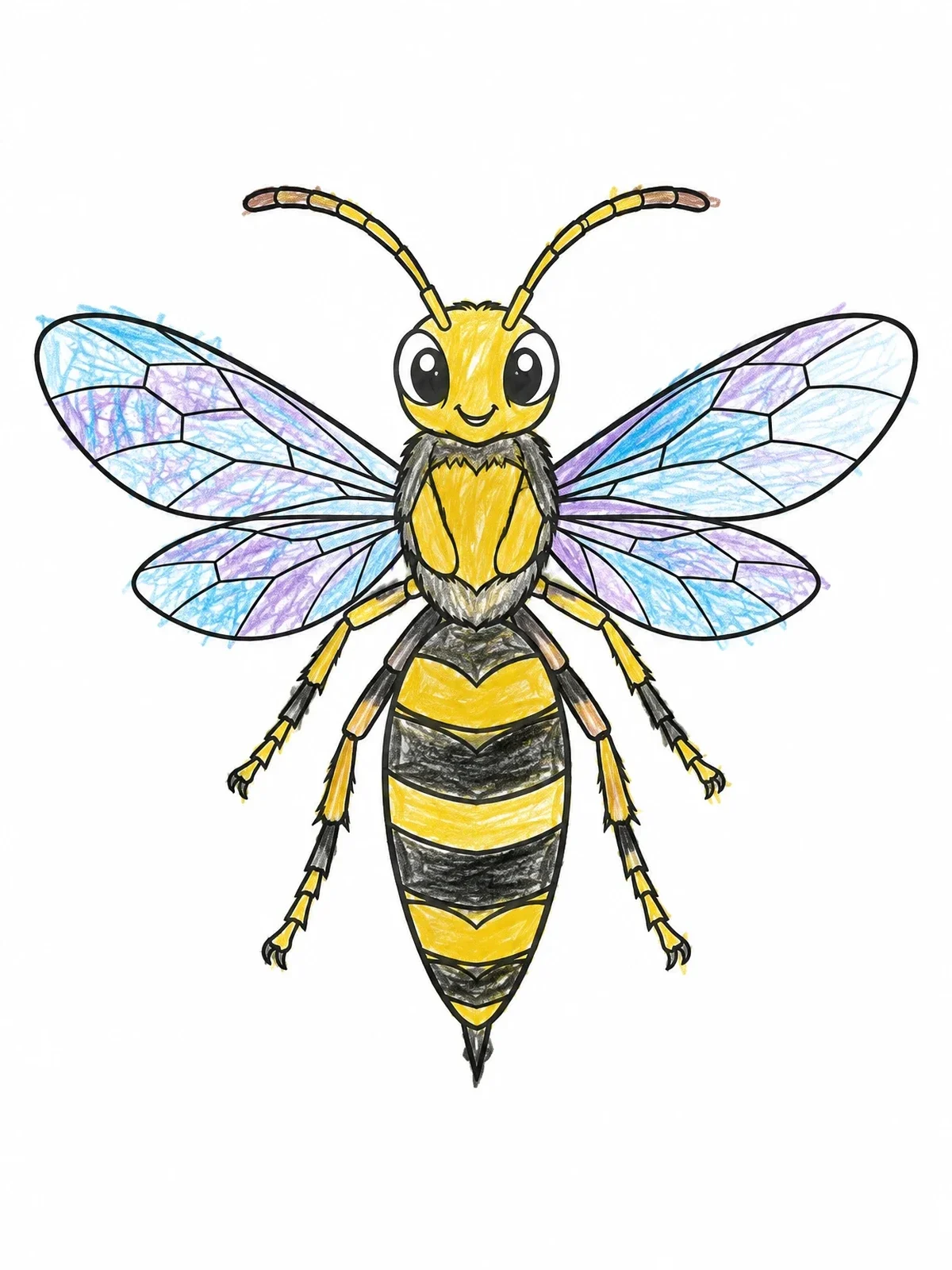 Colored example of the Friendly Wasp From Above coloring page