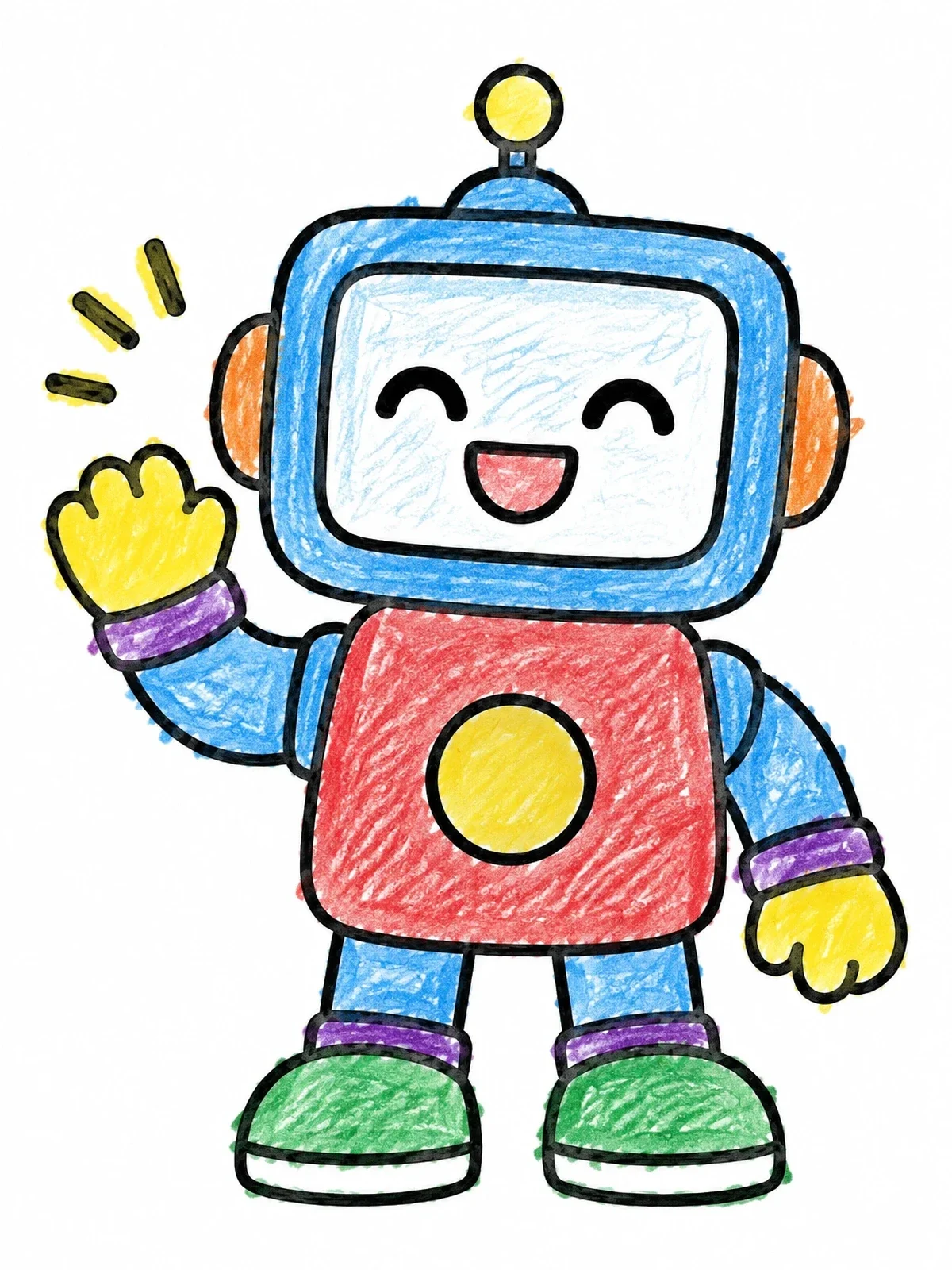 Colored example of the Friendly Waving Box Robot coloring page