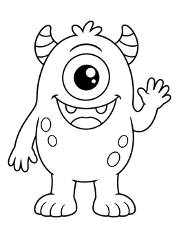 Free printable Friendly Waving Cartoon Cyclops coloring page