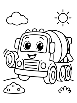 Free printable Friendly Waving Cement Mixer Truck coloring page
