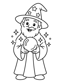Free printable Friendly Wizard With Crystal Ball coloring page