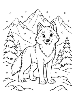 Free printable Friendly Wolf In Snowy Mountains coloring page