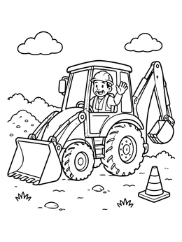 Free printable Friendly Worker Driving A Backhoe coloring page