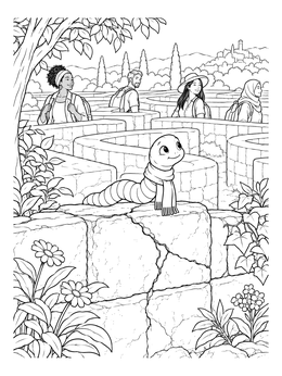Free printable Friendly Worm At Stone Labyrinth coloring page