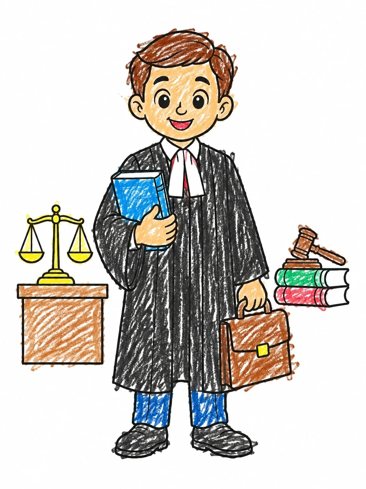 Colored example of the Friendly Young Lawyer In Robes coloring page