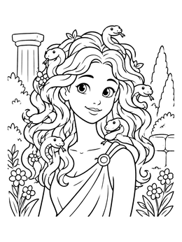 Free printable Friendly Young Medusa In Ancient Garden coloring page