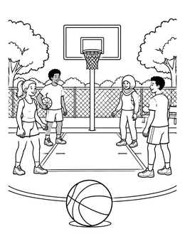 Free printable Friends On The Basketball Court coloring page