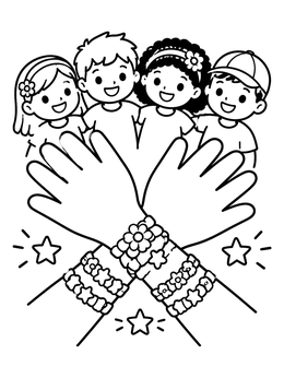 Free printable Happy Friends And Beaded Friendship Bracelets coloring page