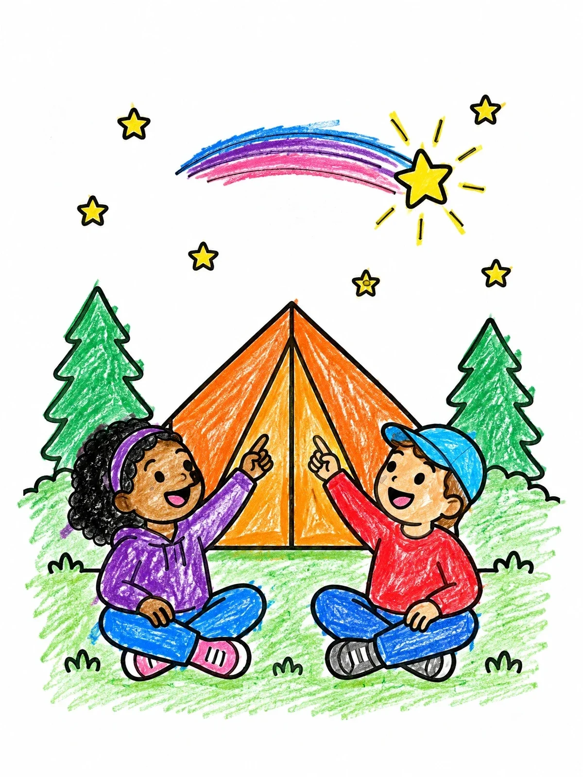 Colored example of the Friends Camping Under A Shooting Star coloring page