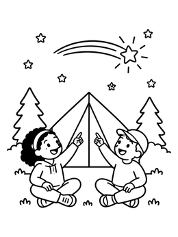 Free printable Friends Camping Under A Shooting Star coloring page