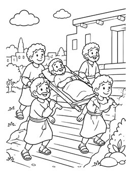 Free printable Friends Carrying Man Up The Stairs coloring page