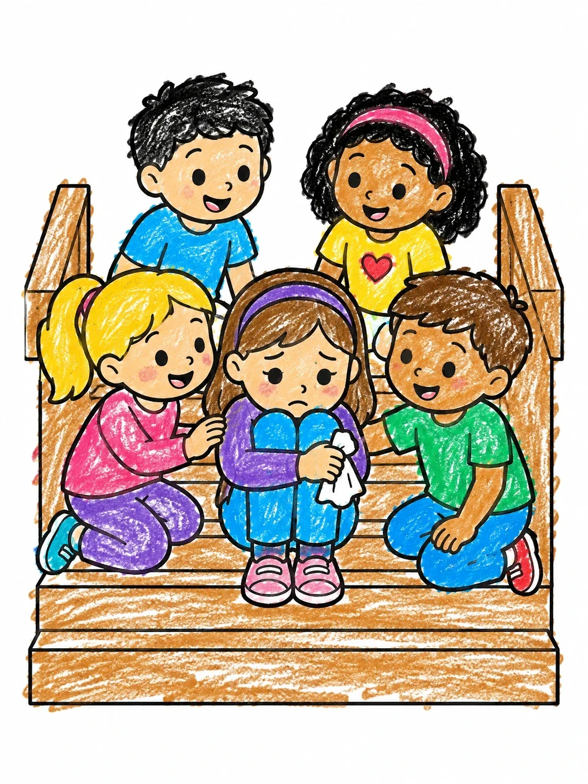 Colored example of the Friends Comforting A Sad Girl coloring page