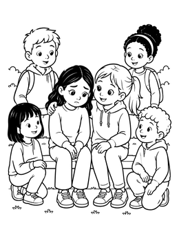 Free printable Kind Friends Comforting A Sad Girl coloring page