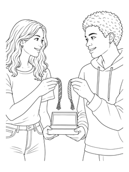 Free printable Friends Exchanging Friendship Bracelets coloring page