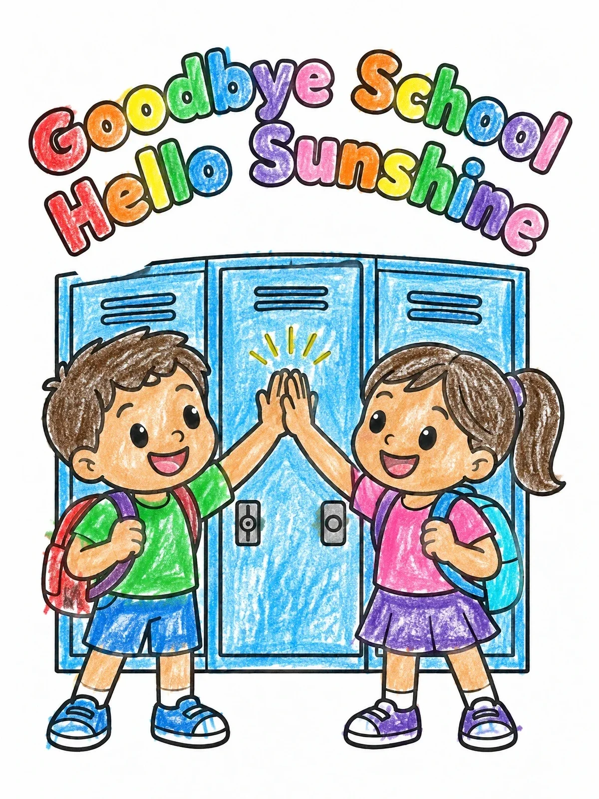 Colored example of the Friends High Five By Lockers coloring page