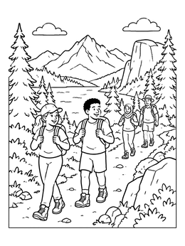 Free printable Friends Hiking In National Park coloring page
