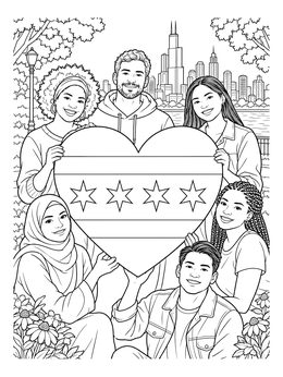 Free printable Friends Holding Chicago Flag Heart coloring page