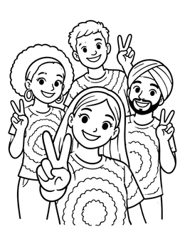 Free printable Friends Wearing Matching Tie Dye Shirts coloring page