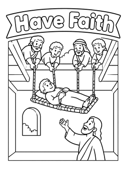 Free printable Friends Lowering Man To Jesus coloring page