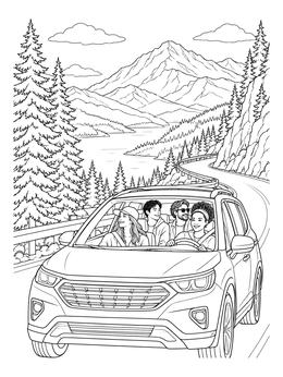 Free printable Friends On Mountain Road Trip coloring page