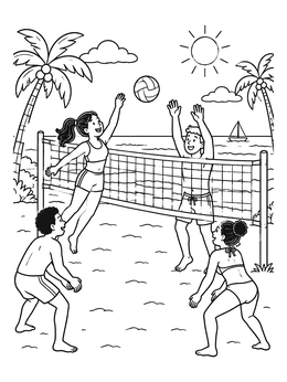 Free printable Friends Playing Beach Volleyball coloring page