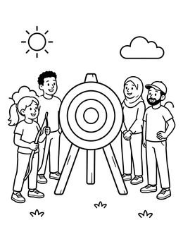Free printable Friends Practicing Archery Outdoors coloring page