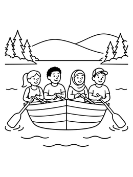 Free printable Friends Rowing On A Calm Lake coloring page