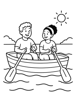 Free printable Friends Rowing A Wooden Boat coloring page
