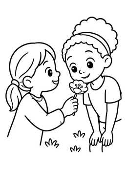 Free printable Friends Sharing A Buttercup Flower coloring page