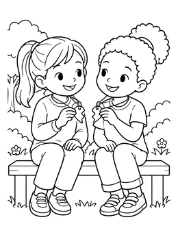 Free printable Friends Sharing Heart Pendants coloring page