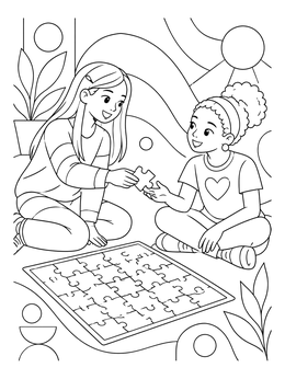 Two young friends solving a board in this sharing coloring page.