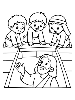 Free printable Friends Peeking Through The Roof At Jesus coloring page
