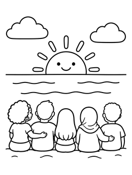 Free printable Friends Watching The Ocean Sunrise coloring page