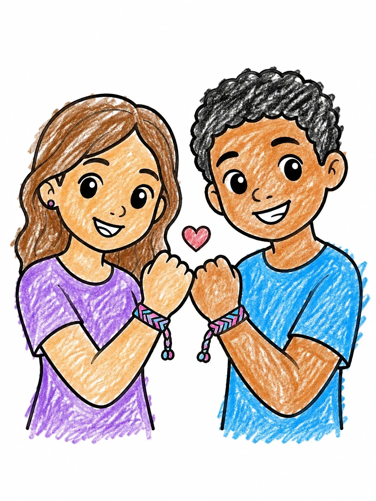 Colored example of the Friends Showing Friendship Bracelets coloring page