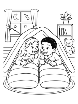 Free printable Friends Whispering In Blanket Fort coloring page