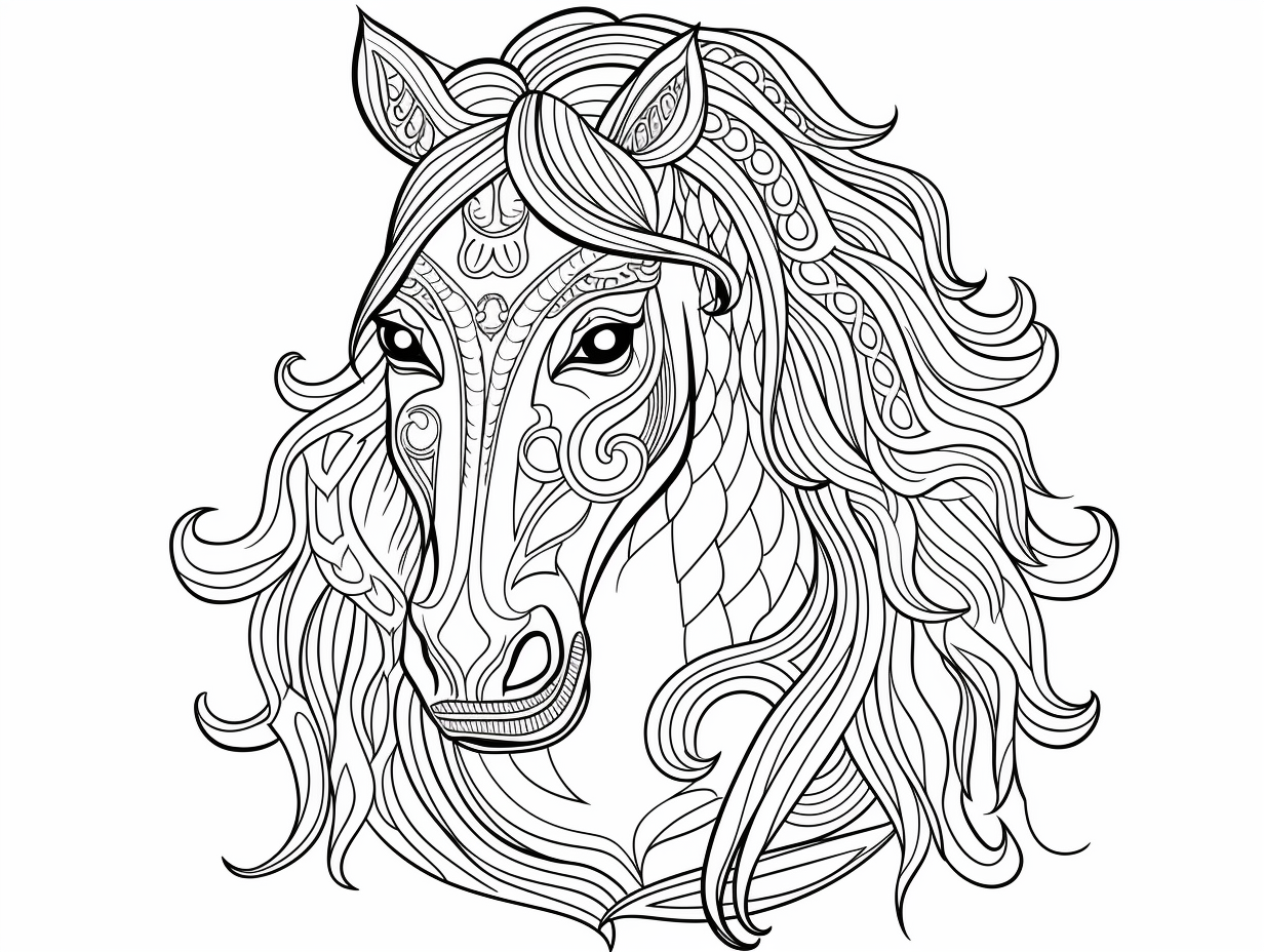 Friesian Horse Drawing, Easy For Children - Coloring Page