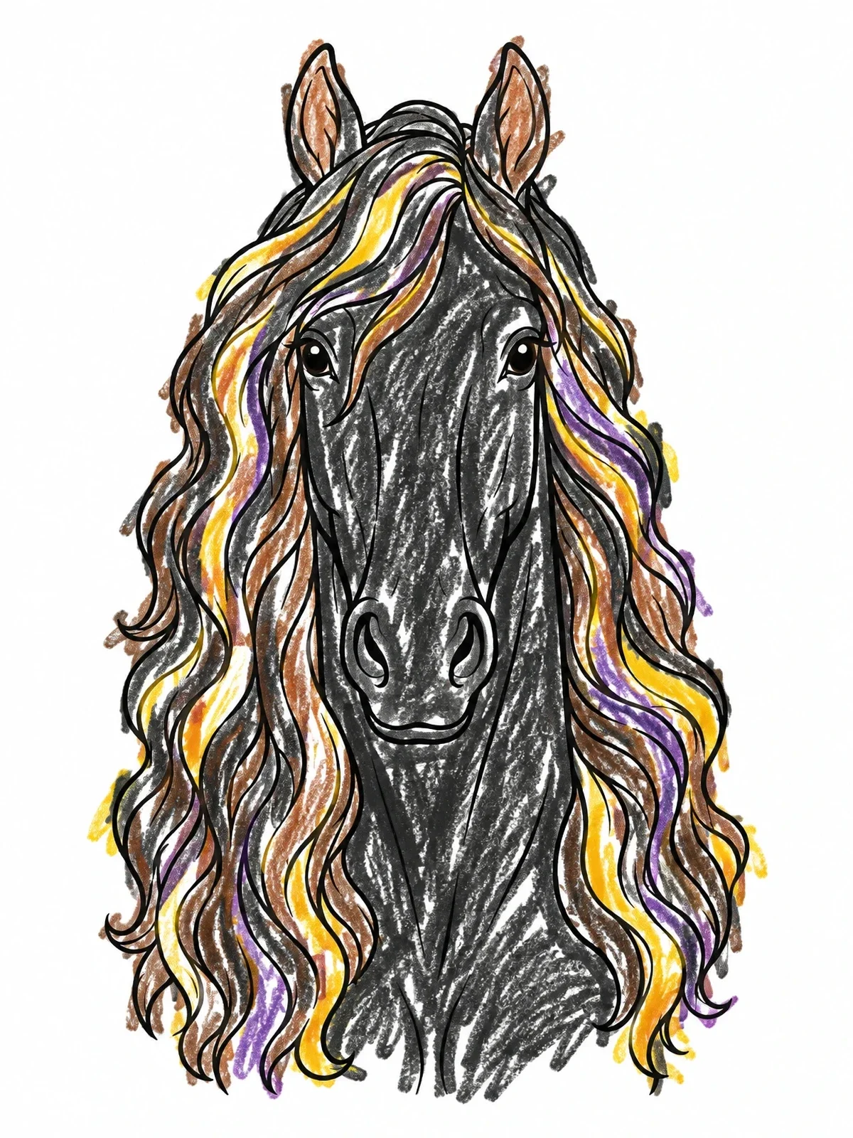 Colored example of the Friesian Horse With Flowing Mane coloring page